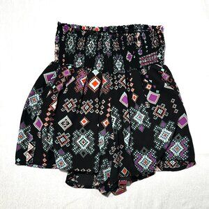 See You Monday Black and Multicolor Geometric High Waist Double Layer Shorts